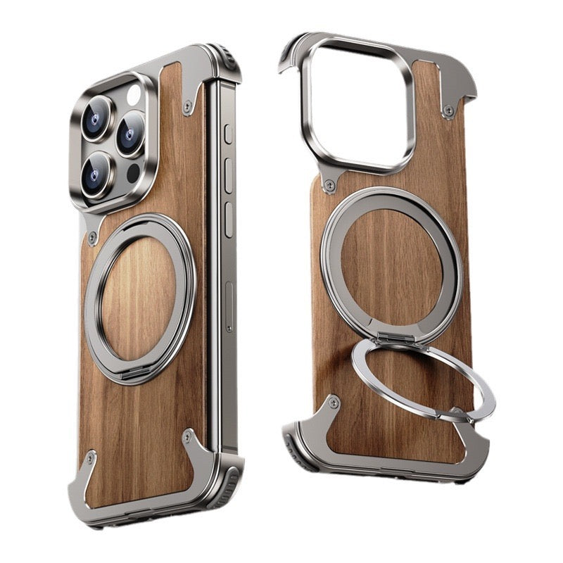 Walnut metal magnetic phone case