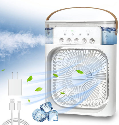 Portable Air Conditioner Fan, Mini Evaporative Air Cooler with 7 Colors LED Light, 1/2/3 H Timer, 3 Wind Speeds and 3 Spray
